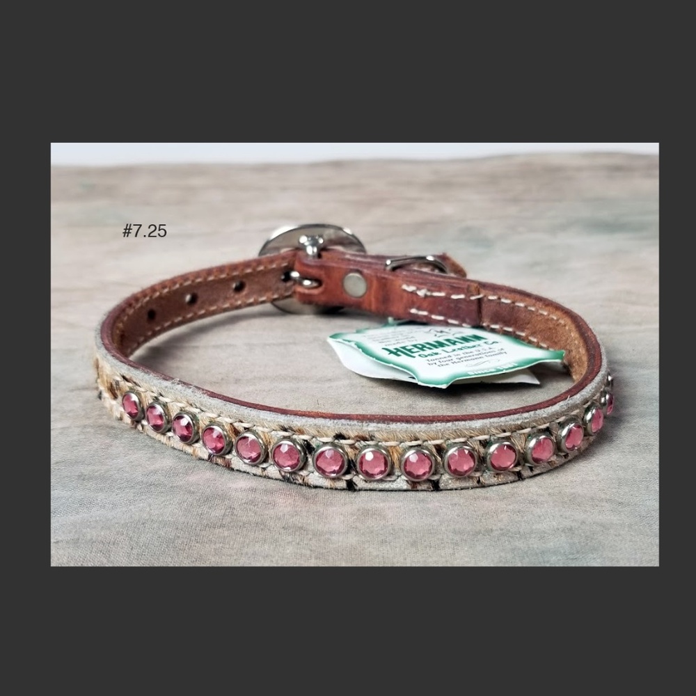 DOG COLLAR-NWTags 14''  Natural hair and  Pink Rhinestones 💗Quality Herman Oaks